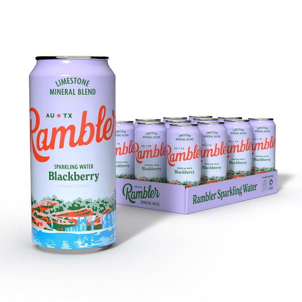 AUTX RAMBLER Sparkling Water, Texas Limestone Mineral Blend, Blackberry Flavor, 16-Ounce Tallboy