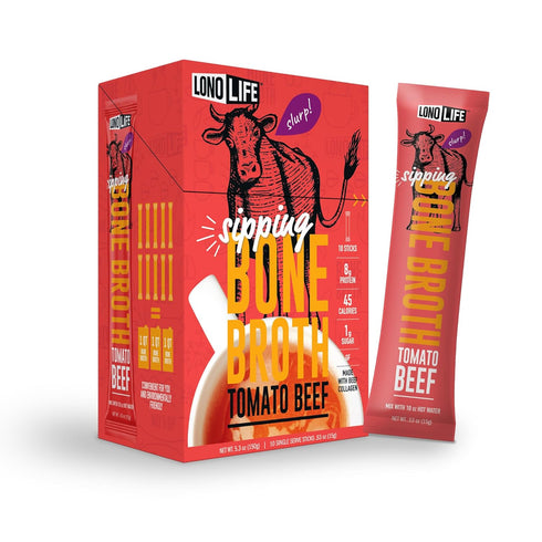 LonoLife Tomato Beef Bone Broth Powder Mix | Grass-Fed, 10g Protein |