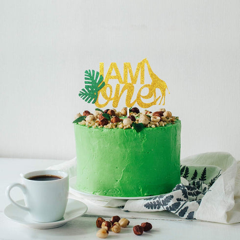 I AM ONE Birthday Cake Topper, Real Wild Child First Birthday Jungle Safari Animals Decor