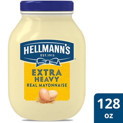 100% 1 128 oz, Pack 1 Hellmann's Extra Heavy Mayonnaise Jar, Extra Egg Yolk, Condiment for Sandwiches, Salads, Mayo