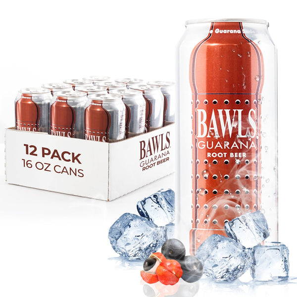 Bawls Guarana Root Beer - Guarana Fueled Soda for Energy, High Caffeinated Drink,