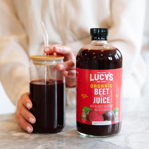 99% 34 oz. Lucys Family Owned - AMERICAN BEETS Organic Pure Beet Juice, Glass Bottle (Fresh Pressed and Pasteurized)