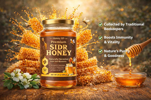 100% 680g (24 oz) Honey XP Raw Himalayan Sidr Honey Pure & Natural No Added Sugar Unprocessed & Cold-Filtered Glass Jar