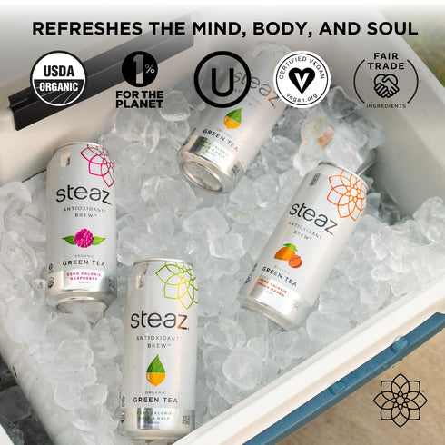 (12 Pack) 65mg 12 16 oz (473mL) Steaz - Organic Green Tea - Zero Calorie Half & Half - Antioxidant Brew - Natural