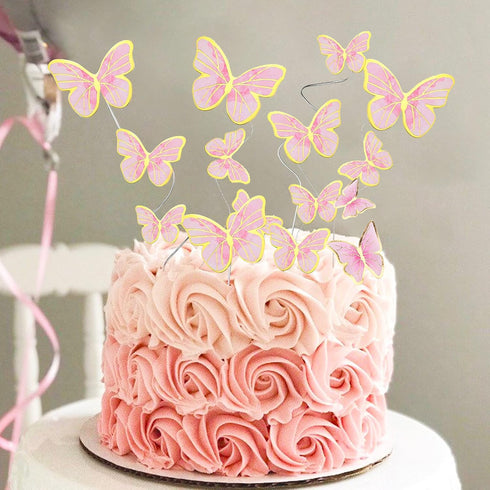 66 Pcs Butterfly Cupcake Toppers, Pink Gold Cake Topper Picks for Birthday Party Decor, Wedding, Baby Shower