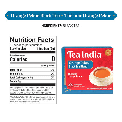80 Pack 6 Tea India Orange Pekoe Black Tea Chai Flavorful Blend Of Black Tea & Natural Ingredients Strong Full-Bodied
