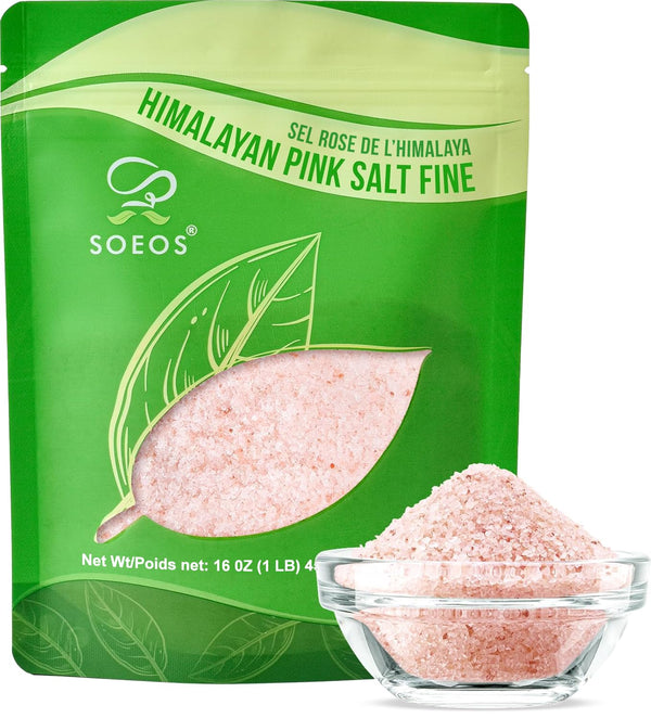 Soeos Himalayan Pink Salt, Fine Grain, 16 oz (1 Pound), Pink Himalayan