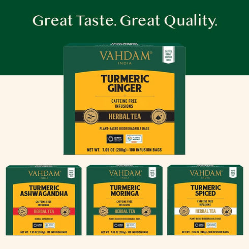(100 100% VAHDAM Organic Turmeric Ginger Herbal Tea Bags Pyramid Tea Bags) Caffeine Free, Non GMO | Pure Herbal Blend