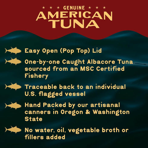 Albacore (6) 5 American Tuna Sushi-grade Wild Tuna Fish - No Salt Added, Wild Caught, MSC Certified, and Pole Caught |
