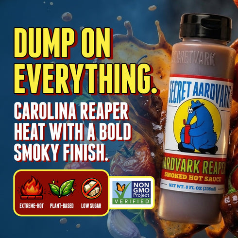 8 oz 1 Pack Secret Aardvark Reaper Hot Sauce - Carolina Reaper Hot Sauce, Smoky, Low Carb, Dairy Free, Spicy BBQ Sauce
