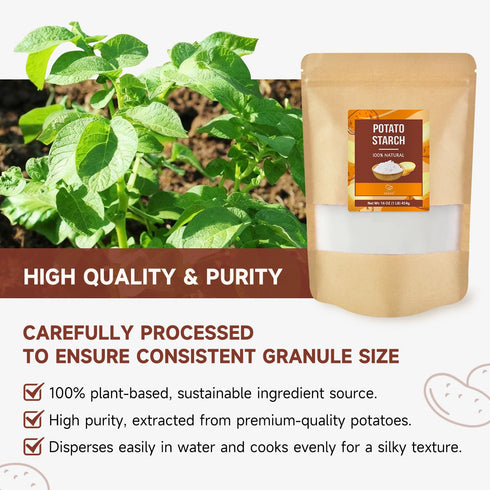 16 oz(1lb) 454g Soeos Potato Starch, Gluten-Free Thickener for Baking, Frying & Sauces, Crisp Texture Corn Starch