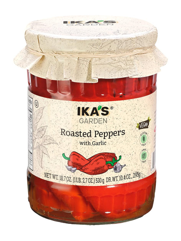 Ika's Garden Ikas Garden Roasted Peppers with Garlic, 18.7 oz Fire-Roasted Sweet Peppers in