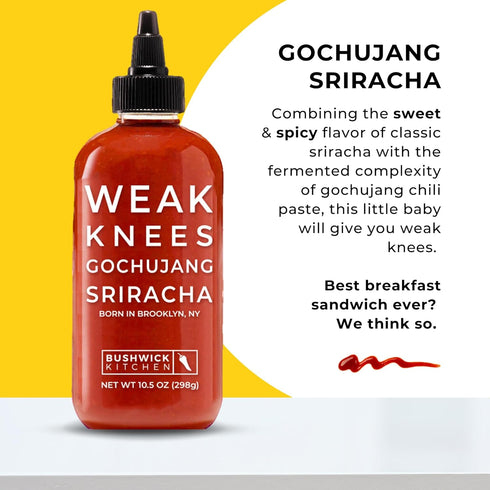 Set 5 Bushwick Kitchen Sriracha Sampler Gift Box, Includes Gochujang Sriracha, Super Spicy Gochujang Sriracha, Curry