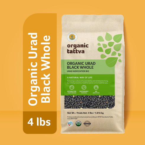 (4 lbs) Organic Tattva Black Urad Dal Whole - Black Lentils Organic, Gluten Free, Vegan & Kosher - Unpolished Gram