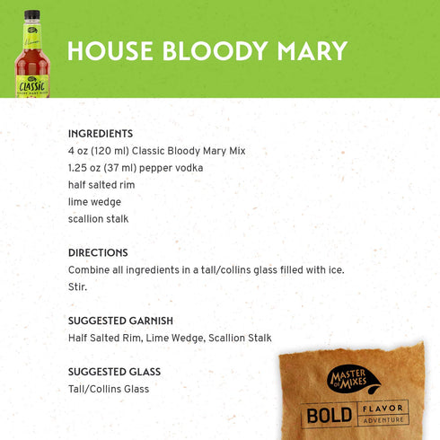 1.75 (59.2 Oz), Pack 3 MASTER OF MIXES Classic Bloody Mary Drink Mix, Ready to Use, Liter Bottle Fl