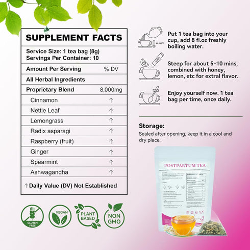 Aromlife 10 Postpartum Tea for Women Postnatal Hormone Balance, Organic Raspberry Tea New Mama Postpartum Essential