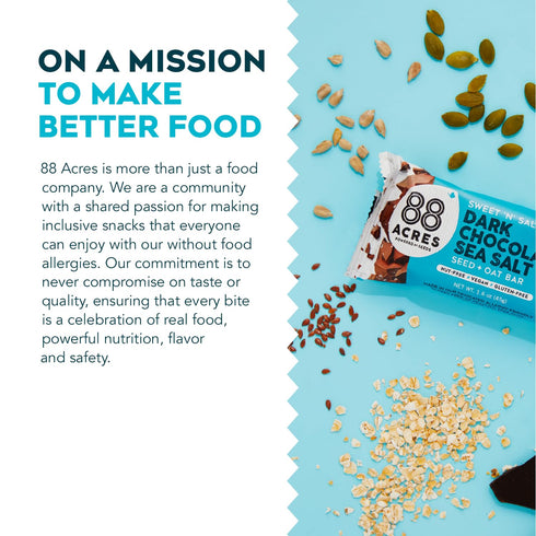 88 6 Count, Acres Granola Bars, Dark Chocolate Sea Salt, School Safe, Allergen Free Seed & Oat Snack Bar, Gluten & Nut