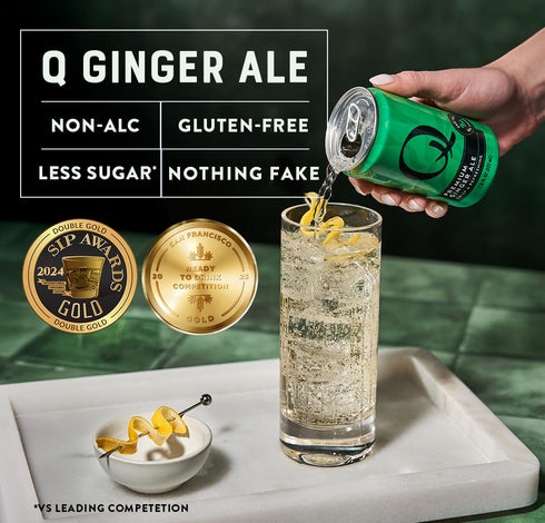 60 7.5 oz (Pack 24) Q GINGER ALE with Real Ginger & Organic Agave - Ideal for Cocktails & Mocktails - Made with Real