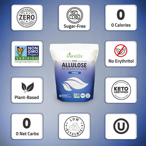 5 lb 100% 5 Lbs Durelife Allulose sweetener, Pure No Erythritol powdered Sugar Substitute, NON-GMO Project Verified