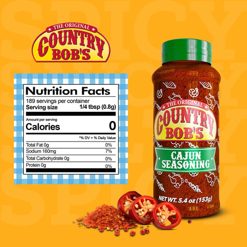 Country 5.4 oz Bob's Cajun Seasoning - Spicy, Robust, Earthy Blend for Flavorful Creole Dishes - Soups, Salads