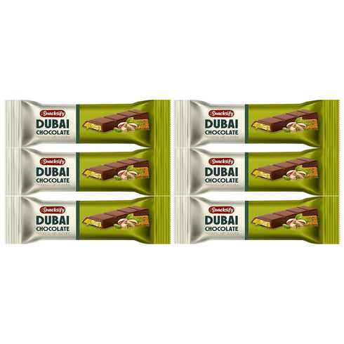 Generic Mini Dubai Chocolate (Pack of 6) - Kunafa Pistachio Bars, 27g Each,