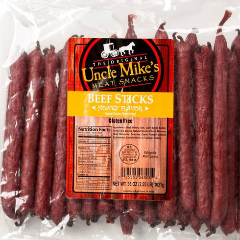 Walnut Creek Foods 36 Uncle Mike's Original Beef Sticks Gluten Free Meat Snacks Pieces, Honey Flavor Brown