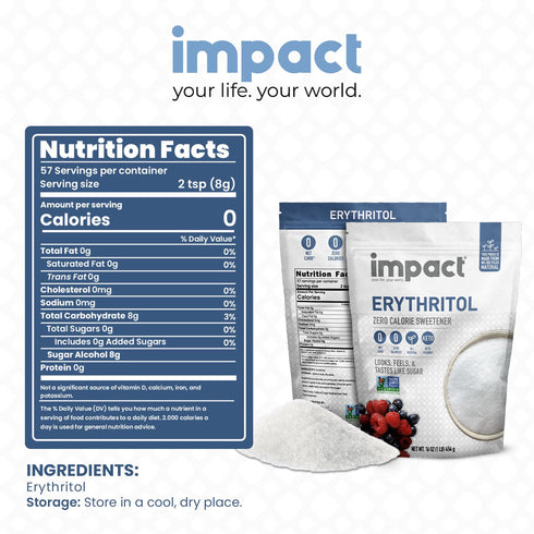 1lb Impact - Erythritol Granular Sweetener - Zero Calorie, Low Carb & Plant-Based, Label-Friendly, Looks & Tastes Like