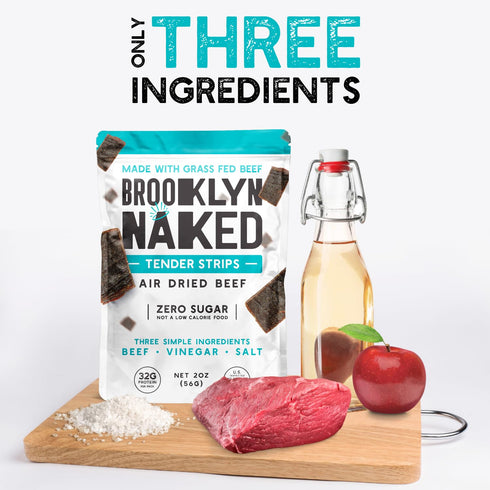 (2 oz, Pack 2) 30 Brooklyn Naked Tender Strips - of Chewy Air Dried Grass Fed Protein Snacks Sugar Free Beef Jerky