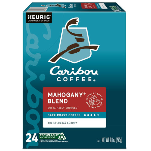 24 Caribou Coffee Single-Serve Coffee K-Cup Pods, Mahogany, Carton