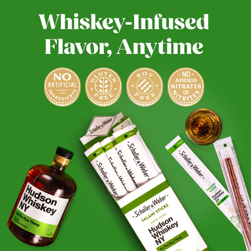 0.85 Oz (Pack 20) Schaller & Weber Hudson Whiskey Salami Sticks, of | Smoked Salami with NY Whiskey | German Style