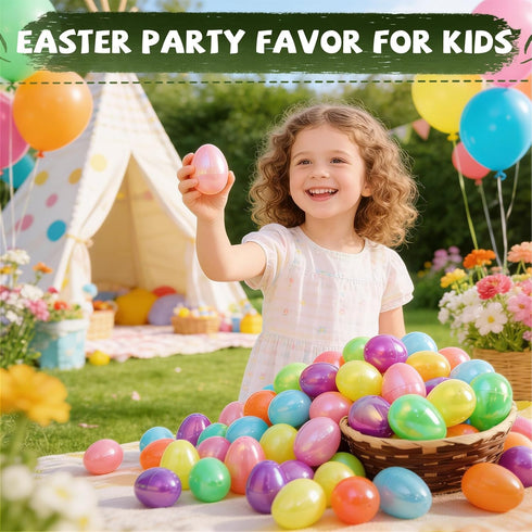 MGparty 72 2.3" Pcs Fillable Easter Eggs Bulk, Iridescent Plastic Easter Eggs Empty for Easter Egg Hunt, Basket