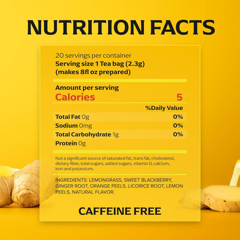 20 Lipton Lemon Ginger Tea Bags, caffeine free Tea, Refresh Fruit and Herbal Tea, Individually Wrapped, Tea Bags