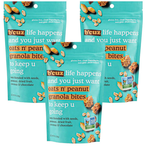 B'cuz Granola Bites 3-Bag Gluten Free Healthy Snacks for adults, Healthy Granola