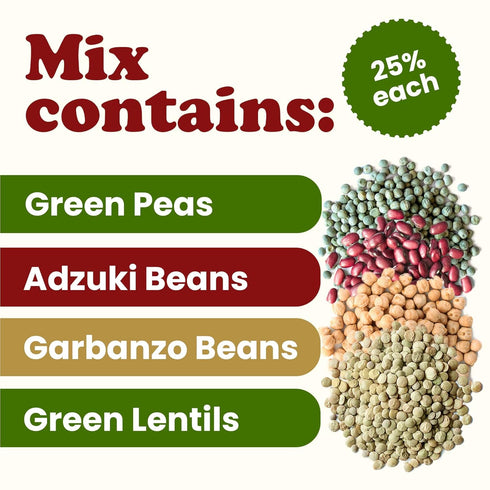 1 Crunchy Mix of Sprouting Bean Seeds, Pound Green Peas, Adzuki, Lentils, Garbanzo, Kosher, Raw