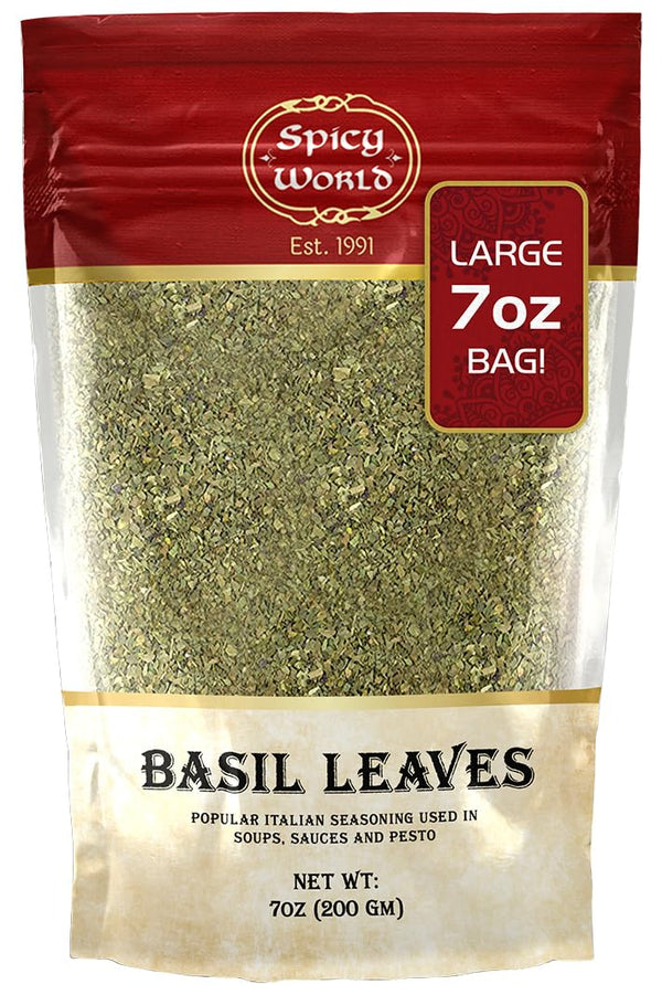 Spicy World Dried Basil Leaves 7oz (200g) - Natural, Non-GMO, Vegan, Ayurveda Herb -