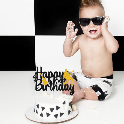 Music Cake Topper Happy Birthday Sign Musical Notes Player Cake Decorations for Musical Rock Theme Man Boy Girl