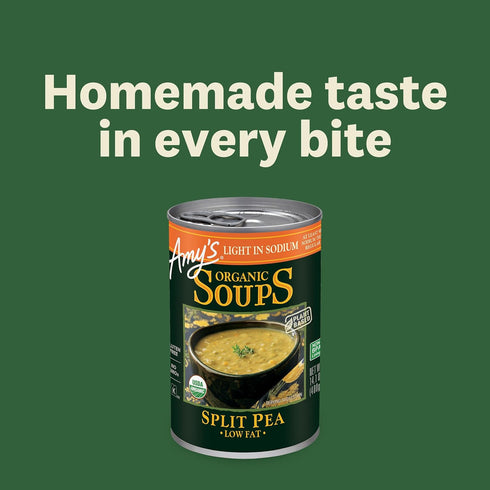 14.1 OZ (12 Pack) Amy's Soup, Vegan Split Pea Canned Soup, Light in Sodium, Gluten Free, Made With Organic Vegetables