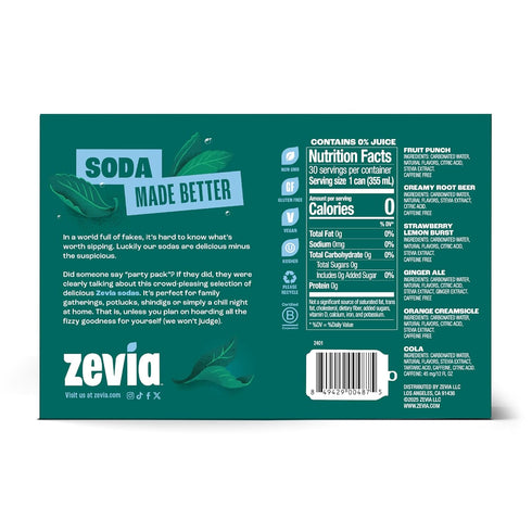 6 Pack, 12 oz (24-Pack) Zevia Zero Sugar Soda, Flavor Soda Variety Cans Naturally Sweetened, Non-GMO Project Verified