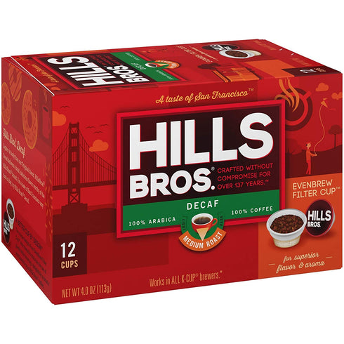 Hills Bros Decaf Medium Roast Single Serve Coffee Pods, 12 Count, Keurig Compatible
