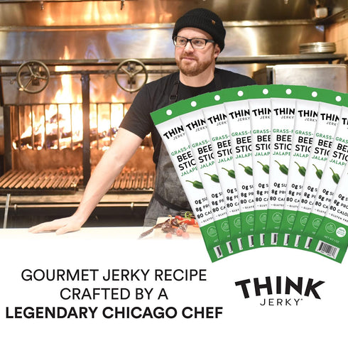 1.0 oz 10 Pack Think Jerky Jalapeno Beef Sticks, Gluten and Sugar Free, No Nitrates, Keto Paleo Friendly High Protein