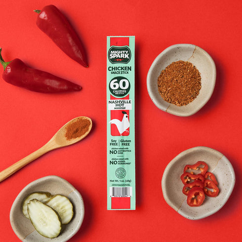 6g 12 Count Mighty Spark Chicken Snack Sticks - Nashville Hot - of Protein, No Antibiotics, No Hormones, Gluten Free