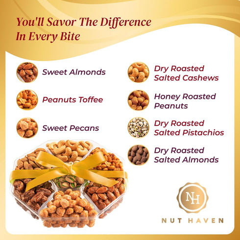 Mothers Day Nuts Gift Basket - Assortment of Sweet & Roasted Salted Gourmet Nuts - Food Gift Box for Mom, Her, Wife