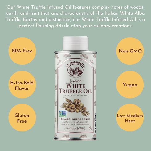 8.45 Oz (Pack 2) La Tourangelle, White Truffle Oil, Complex Gourmet Earthy Flavor for Drizzling over Pasta, Popcorn