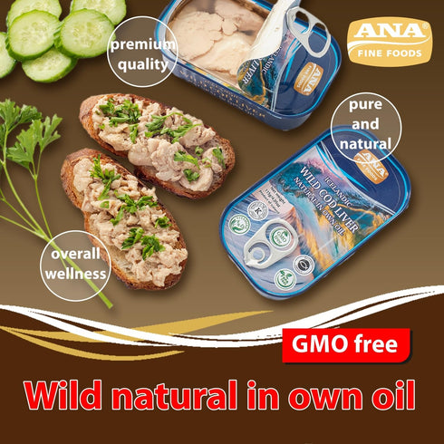 Pack 12 (4.05 oz Omega-3 Wild Icelandic Canned Cod Liver in Own Oil of Cans) | Wild-Caught | Rich, Vitamins A & D |