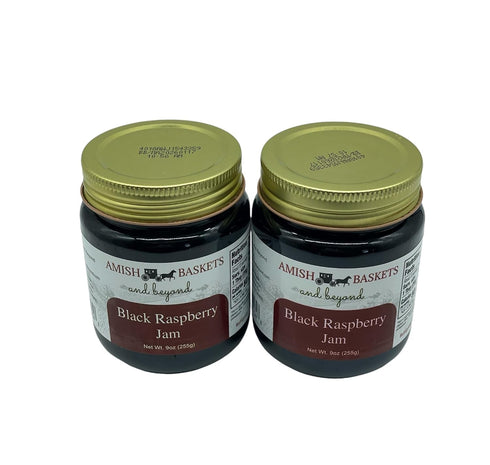 9 oz 2 Amish Baskets Black Raspberry Jam Non GMO Vegan All Natural - - Jars