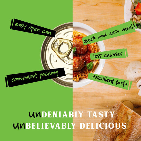 Pack 6 unMEAT Meatballs in Spaghetti Sauce, Plant Based Vegan Meatballs, Ready to Eat Microwave Meals, Canned