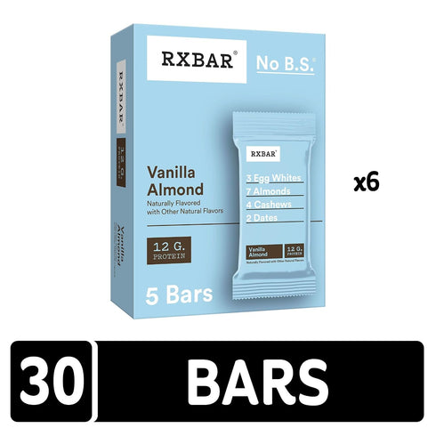 12g (6 30 RXBAR Protein Bars, Protein, Gluten Free Snacks, Vanilla Almond Boxes, Bars)