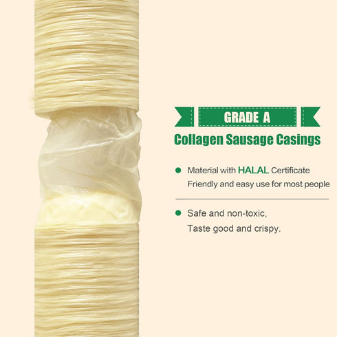 14m/46ft, 32mm/11/4'', 1 FAIRSKY Edible Drying Sausage Casing,Clear Smoked Collagen Sausage Casings for Flavorous