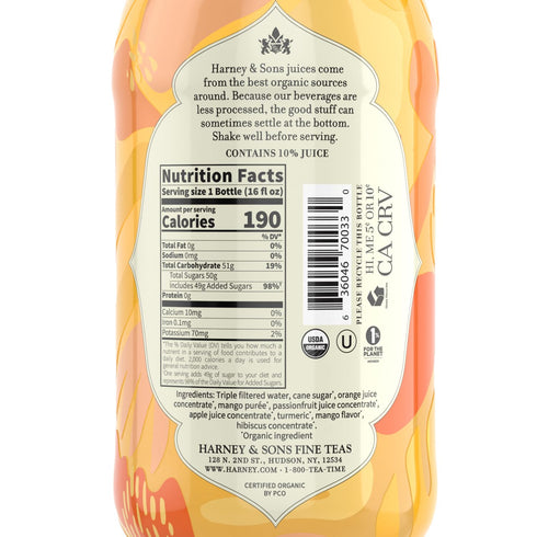 16 Oz (Pack 12) Harney & Sons Organic Orange Mango Juice Drink, Glass Bottles, Fl
