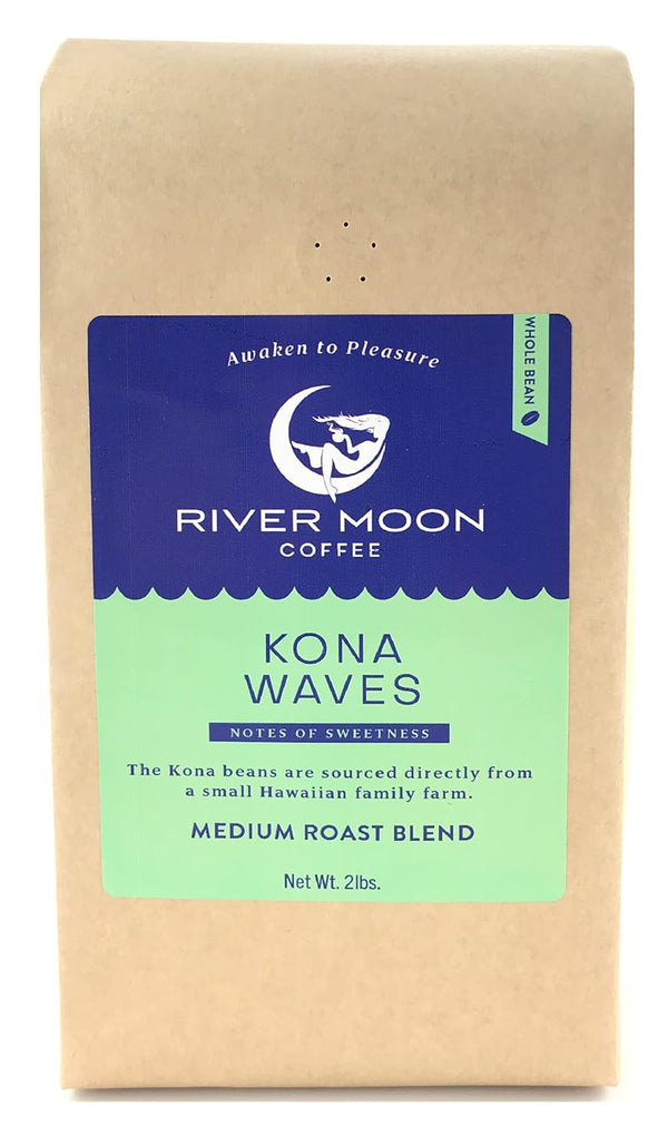 River Moon Coffee, Kona Coffee Whole Bean, Medium Roast, 2 lbs, Kona